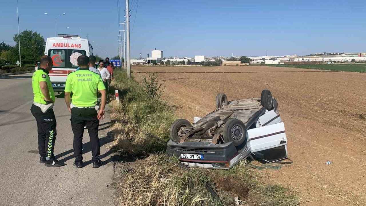 Karaman'da Şarampole Devrilen Otomobilde Bir Kişi Yaralandı