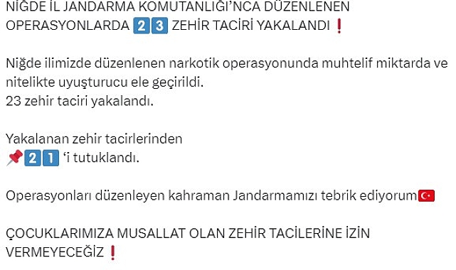 Niğde'de 23 zehir taciri yakalandı