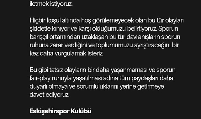 Eskişehirspor'dan hakem Halil Umut Meler'e yapılan saldırıya kınama mesajı