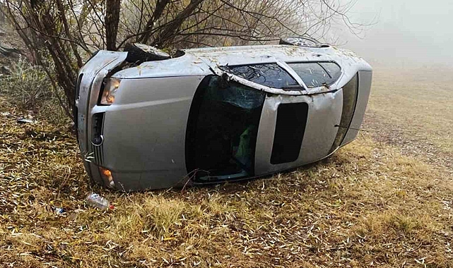 Şarampole devrilen otomobilin sürücüsü yaralandı