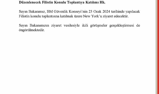 Dışişleri Bakanı Fidan, New York'ta BMGK Toplantısına katılacak