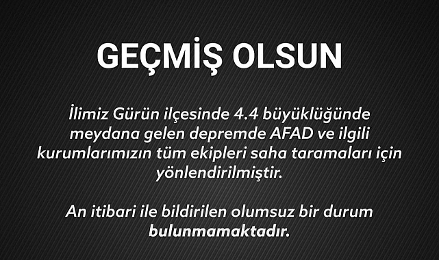 Sivas Valiliği'nden deprem açıklaması: "An itibari ile bildirilen olumsuz bir durum bulunmamaktadır"