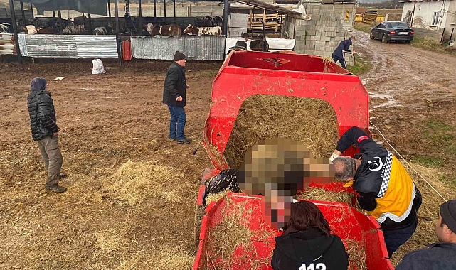 Yem karma makinesinin içine düşen 27 yaşındaki genç feci can verdi