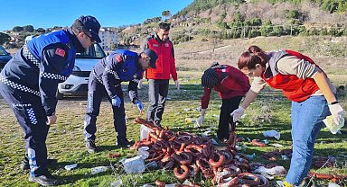 Yol kenarına atılan 100 kilo bozuk sucuk imha edildi