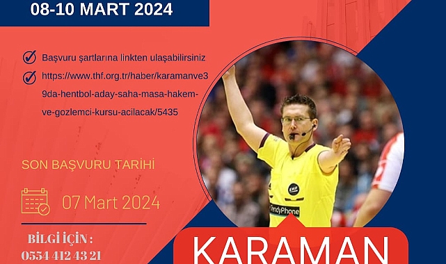 Karaman'da Hentbol Aday (Saha-Masa) Hakem-Gözlemci Kursu açılacak