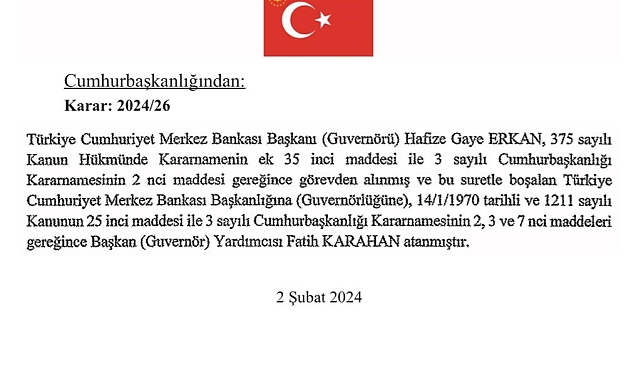 Merkez Bankası Başkanlığına Fatih Karahan atandı