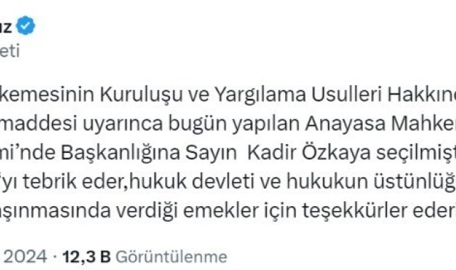 MHP Genel Başkan Yardımcısı Yıldız'dan AYM Başkanı Özkaya'ya tebrik