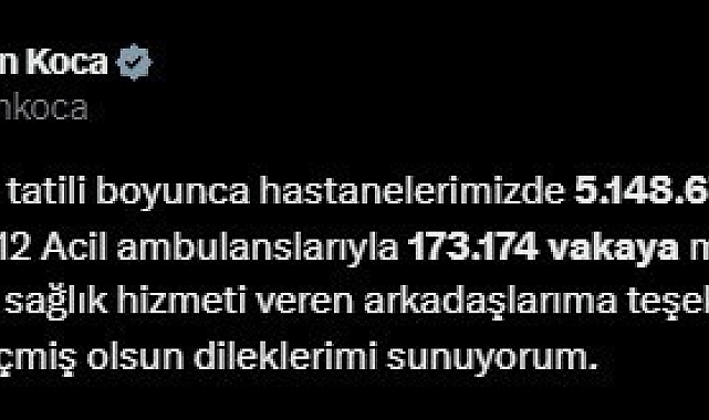 Ramazan Bayramı tatili boyunca 5 milyon 148 bin 676 acil servis hizmeti verildi