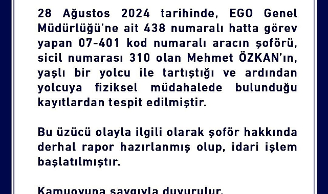 Ankara'da yolcuyu darp eden otobüs şoförü hakkında işlem başlatıldı