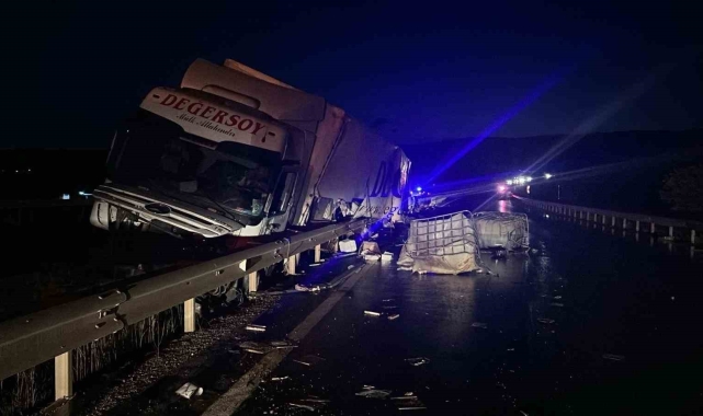 Sıvı gübre yüklü tır kaza yaptı: 1 yaralı