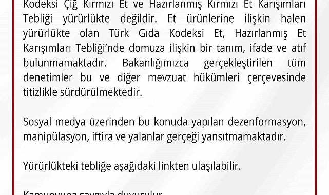 Gıda ve Kontrol Genel Müdürlüğü domuz etinin kasaplık etler sınıfına alındığı yönündeki iddiaları yalanladı