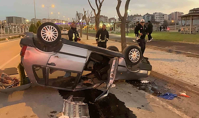 Karaman'da takla atıp ters dönen otomobilin sürücüsü yaralandı