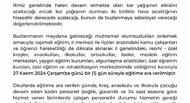 Kayseri'de kar nedeni ile eğitime 1 gün daha ara verildi