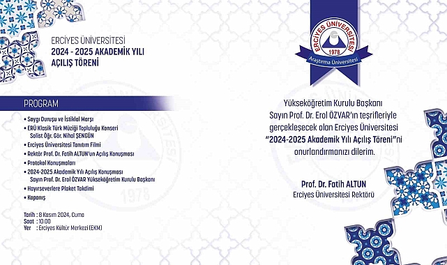 YÖK Başkanı Prof. Dr. Özvar, ERÜ'nün davetlisi olarak Kayseri'ye geliyor