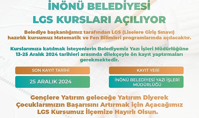 İnönü'de LGS'ye hazırlanan öğrencilere ücretsiz kurs açılıyor