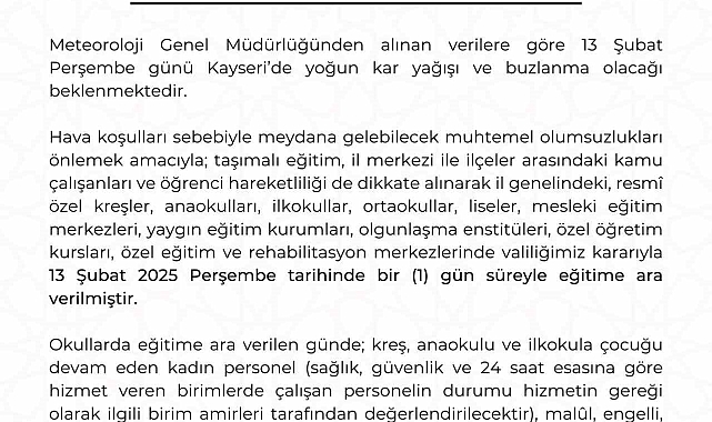 Kayseri'de eğitime kar engelli