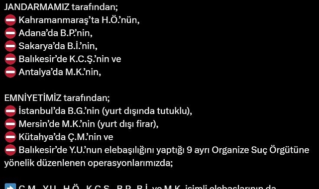 Bakan Yerlikaya: "9 ayrı organize suç örgütü çökertildi, 86 şüpheli tutuklandı"