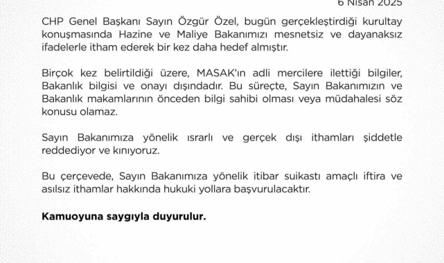 CHP Genel Başkanı Özel'in iddialarına Hazine ve Maliye Bakanlığı'ndan tepki