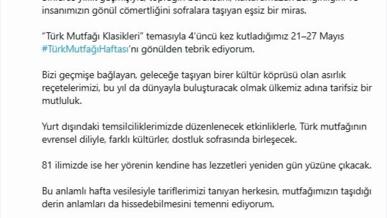 Emine Erdoğan’dan Türk Mutfağı Haftası paylaşımı