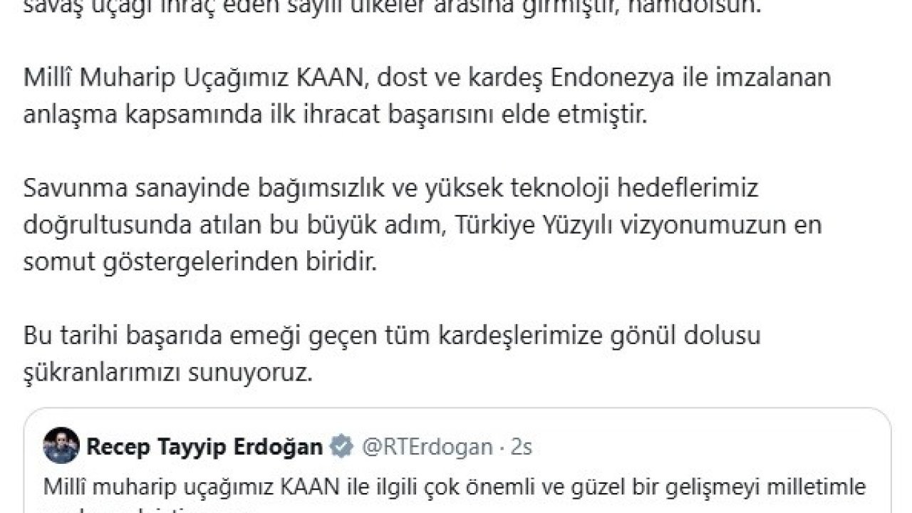 Fahrettin Altun: "Türkiye, KAAN ile 5. Nesil savaş uçağı ihraç eden sayılı ülkeler arasında"