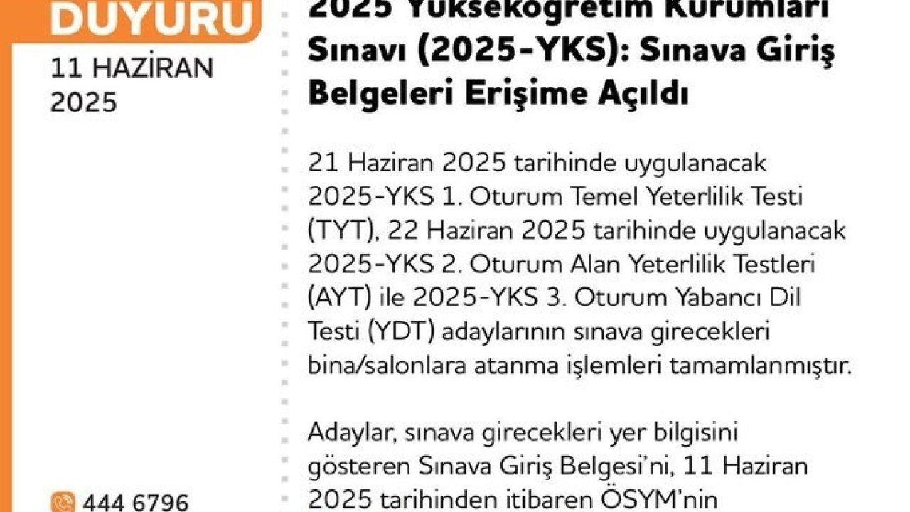 YKS giriş belgeleri erişime açıldı