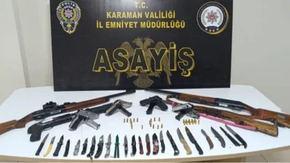 Karaman’da Asayiş Uygulamaları: 9 Şahıs Tutuklandı, Çok Sayıda Silah ve Uyuşturucu Ele Geçirildi