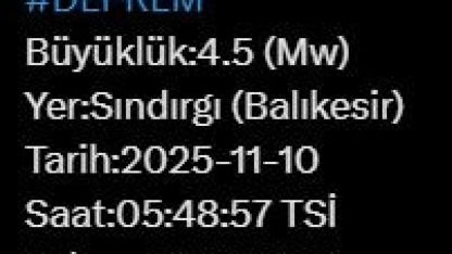 Balıkesir’de 4.5 büyüklüğünde deprem