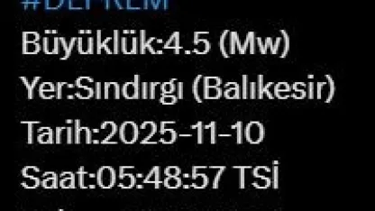 Balıkesir’de 4.5 büyüklüğünde deprem