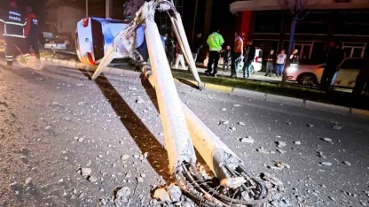 Kontrolden çıkan otomobil, direği ve ağacı devirdi: 2 kişi yaralandı, kurtarma anları kamerada