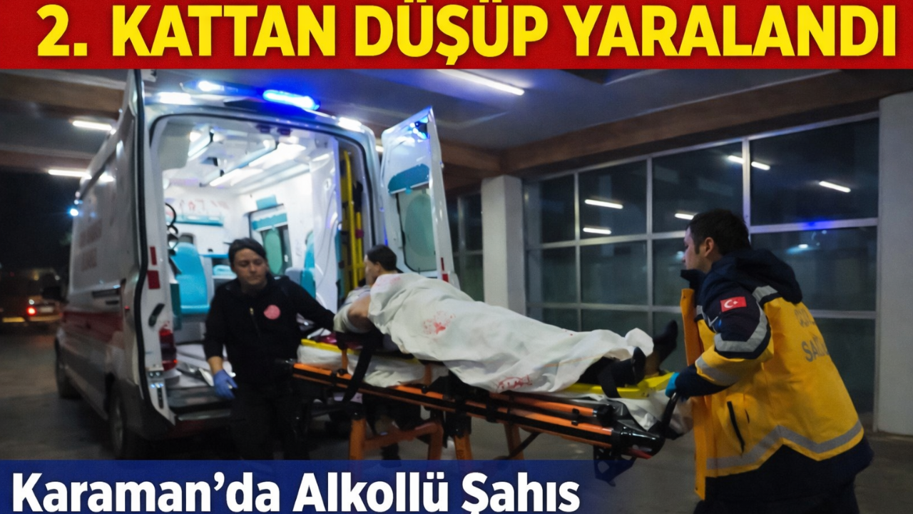 Karaman’da Pencereden Düşen Şahıs Hastaneye Kaldırıldı