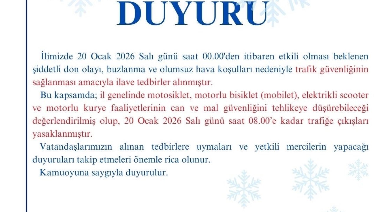 Kırşehir’de motokuryelerin trafiğe çıkışına kısıtlama getirildi
