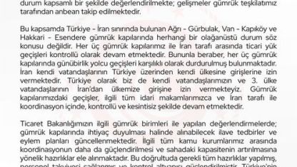 Bakan Bolat: "İran ile olan gümrük kapılarındaki mevcut durum anbean takip edilmektedir"