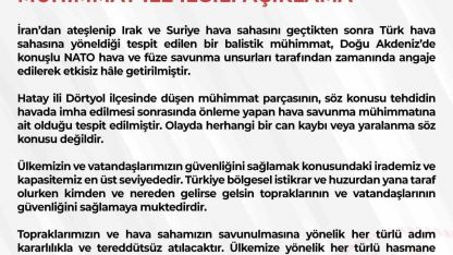 MSB: "Türk hava sahasına yönelen balistik mühimmat Doğu Akdeniz’de etkisiz hale getirildi"