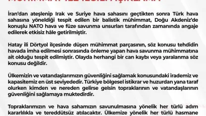 MSB: "Türk hava sahasına yönelen balistik mühimmat Doğu Akdeniz’de etkisiz hale getirildi"