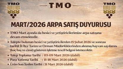 TMO Mart Ayı Arpa Satışı Başlamıştır
