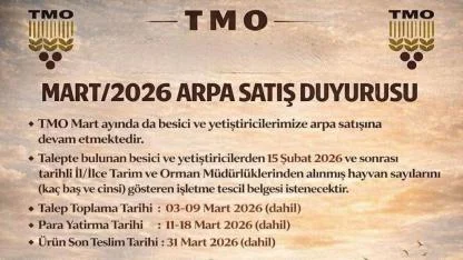 TMO Mart Ayı Arpa Satışı Başlamıştır