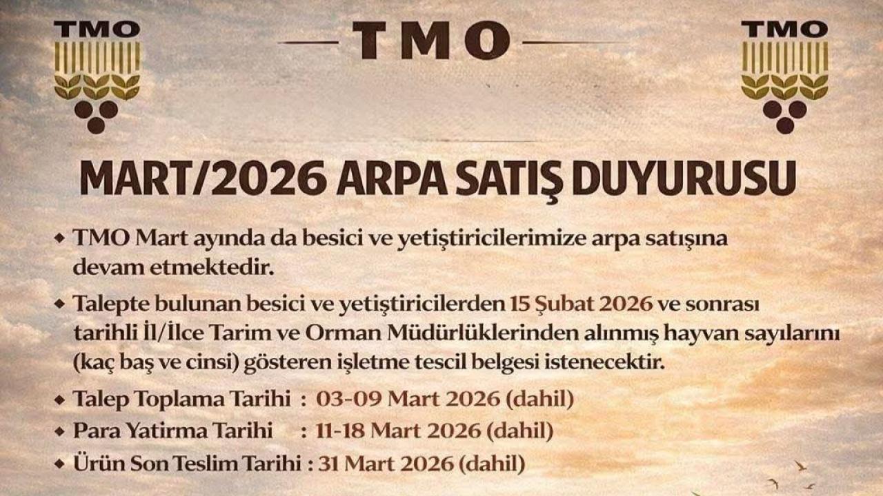 TMO Mart Ayı Arpa Satışı Başlamıştır