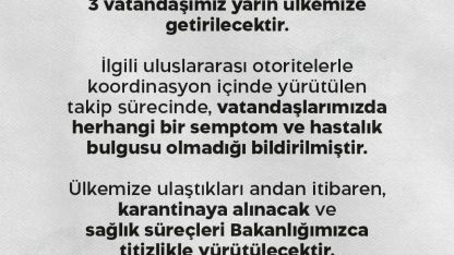 Sağlık Bakanlığı: "Uluslararası bir seyahat gemisinde bulunan 3 vatandaşımız yarın ülkemize getirilecektir"