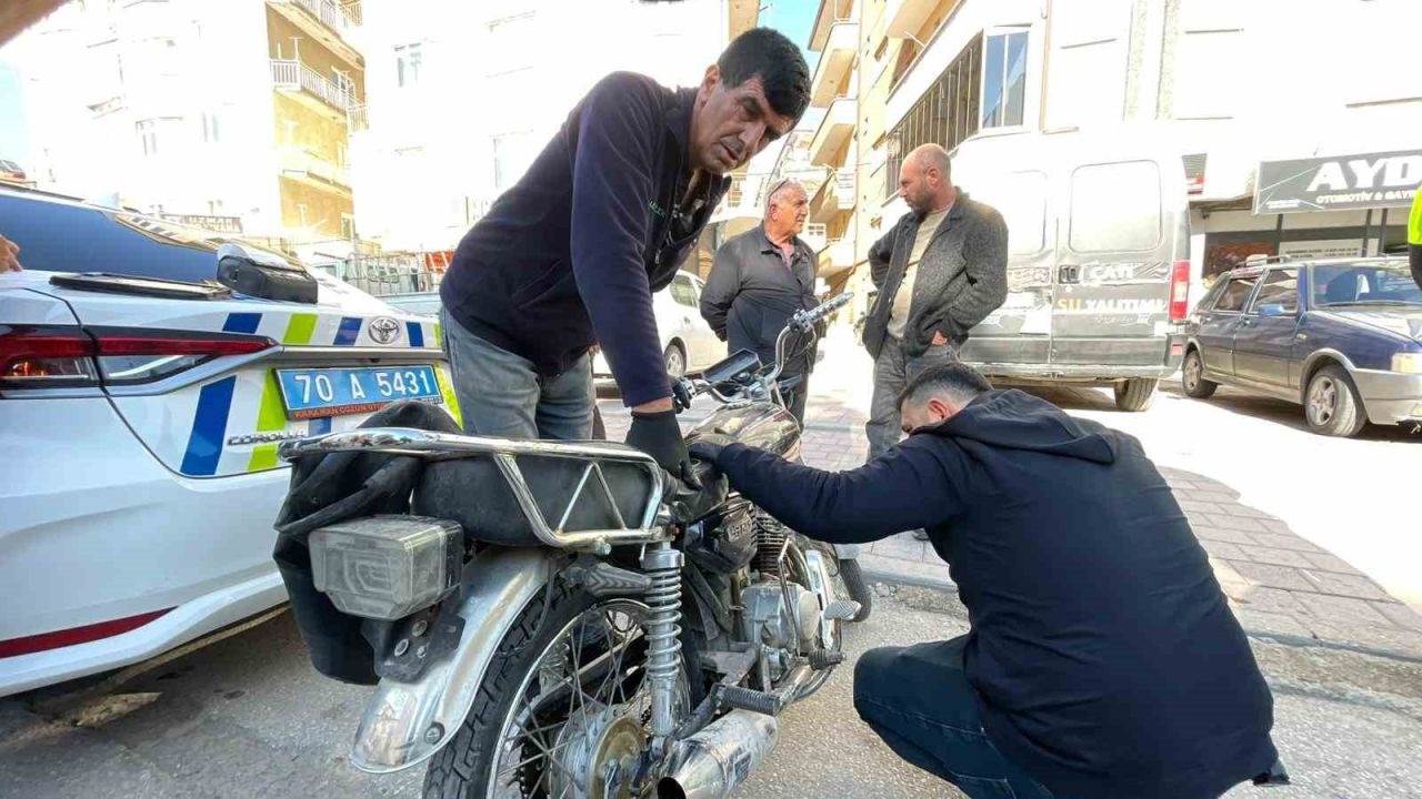 Karaman’da sürücüsünün bırakıp kaçtığı motosikletin şase numarasının kazınmış olduğu belirlendi