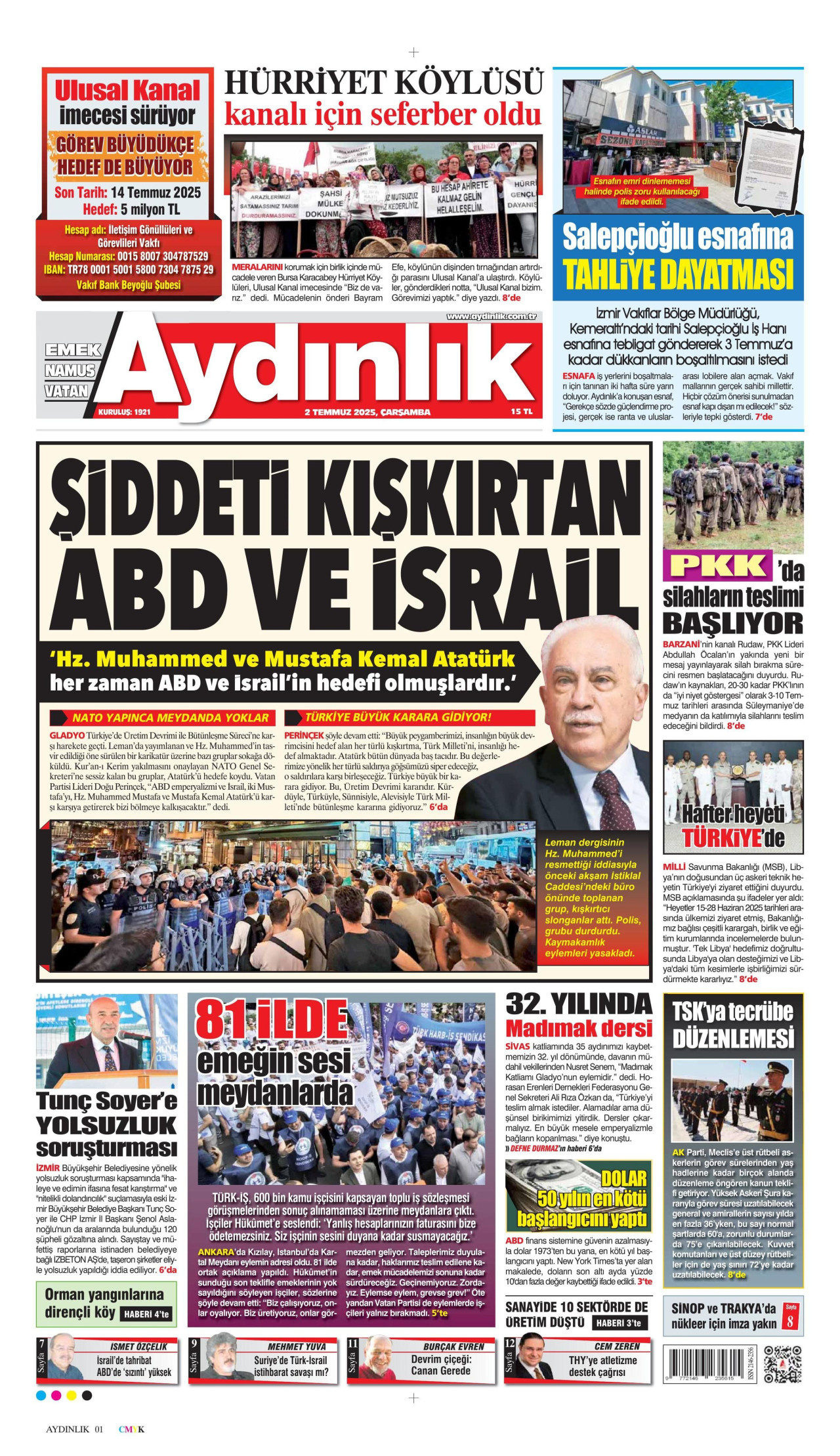 AYDINLIK GAZETESİ Gazete Manşeti