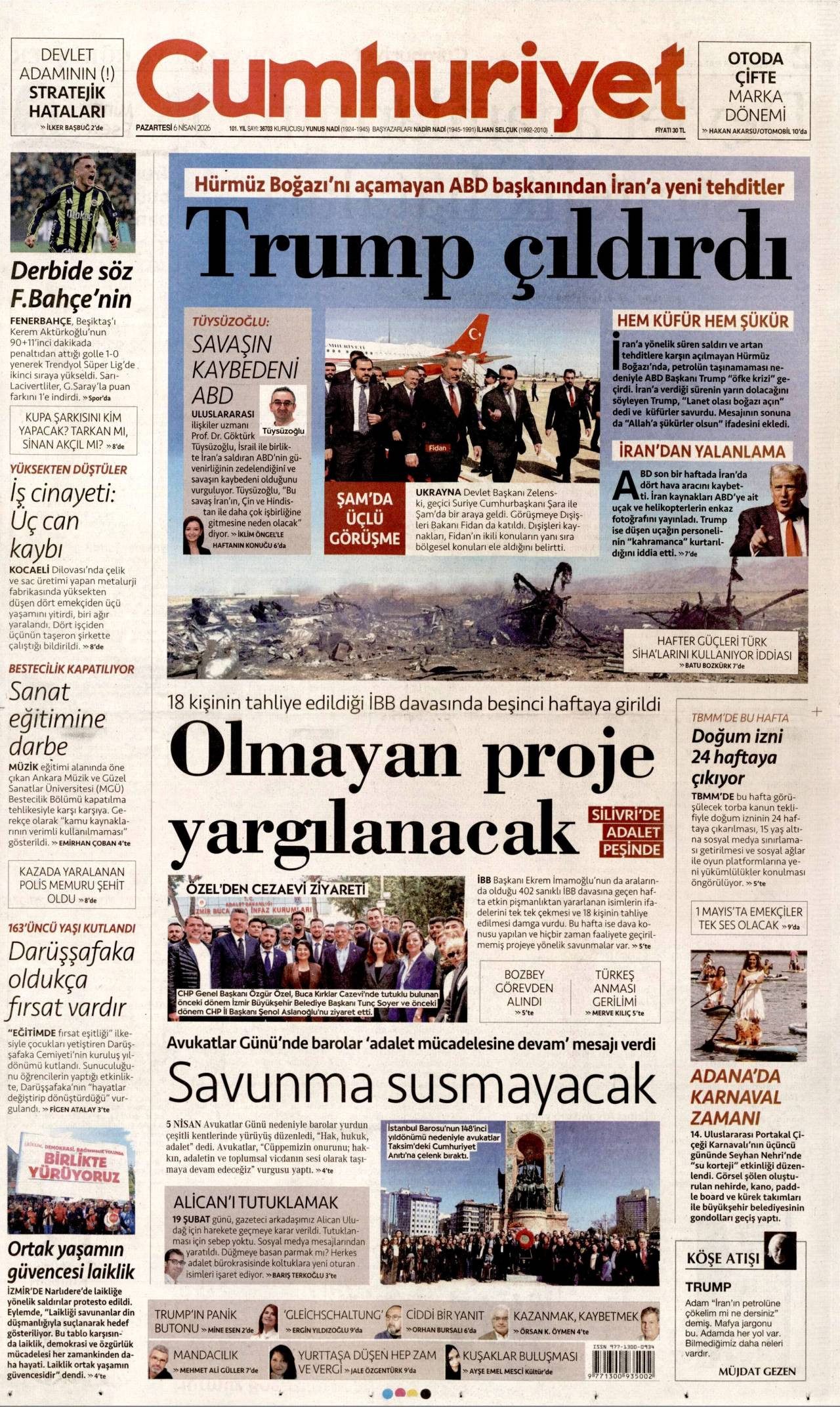 Cumhuriyet Gazetesi Gazete Manşeti