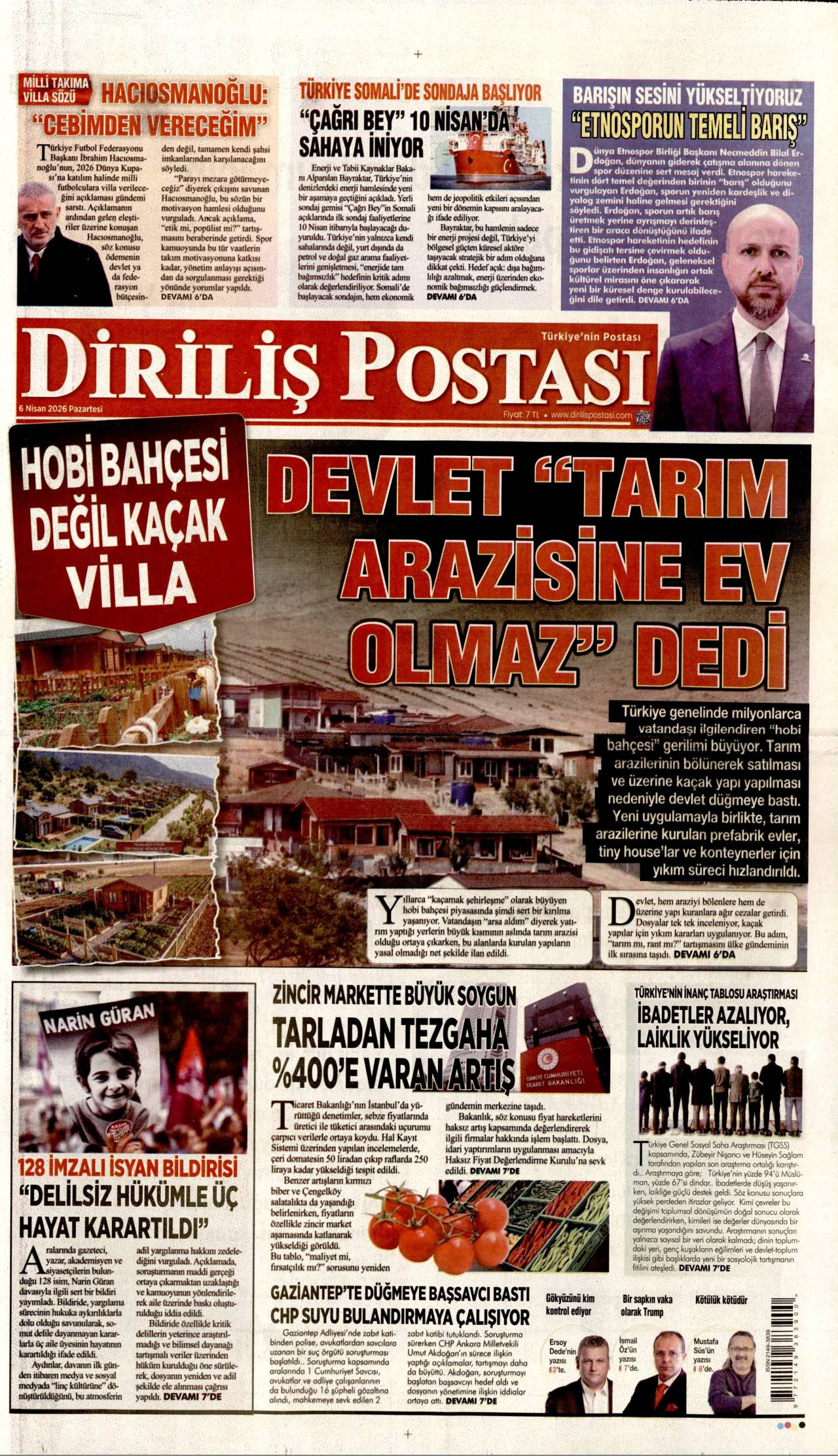 Diriliş Postası Gazetesi Gazete Manşeti