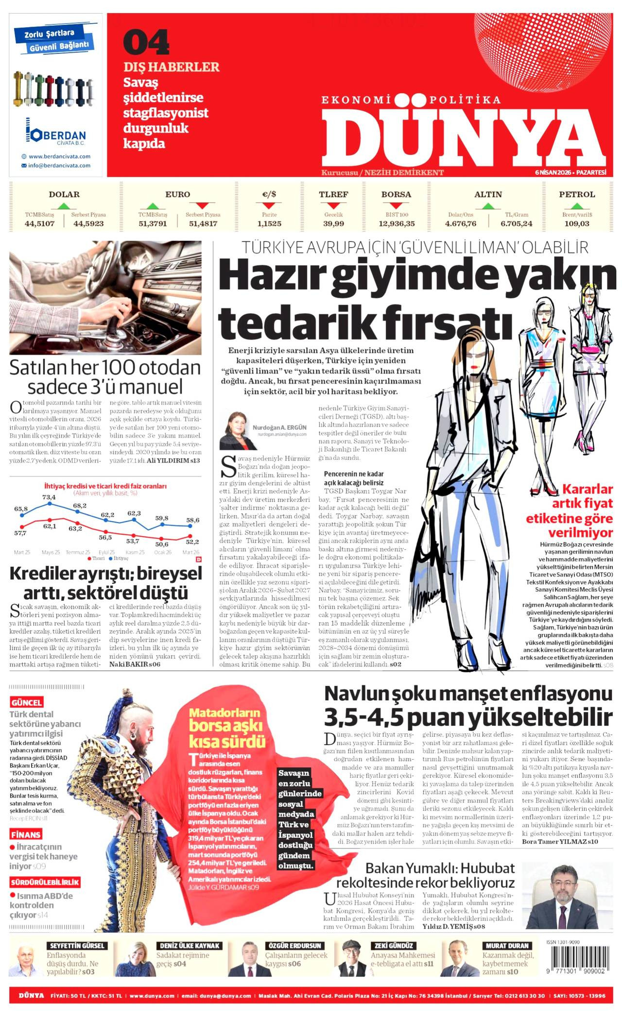 Dünya Gazetesi Gazete Manşeti
