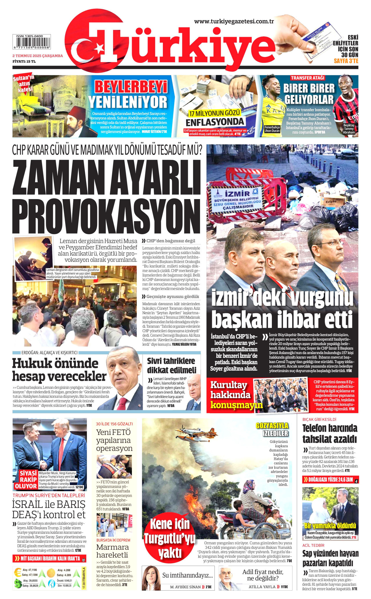 TÜRKİYE GAZETESİ Gazete Manşeti